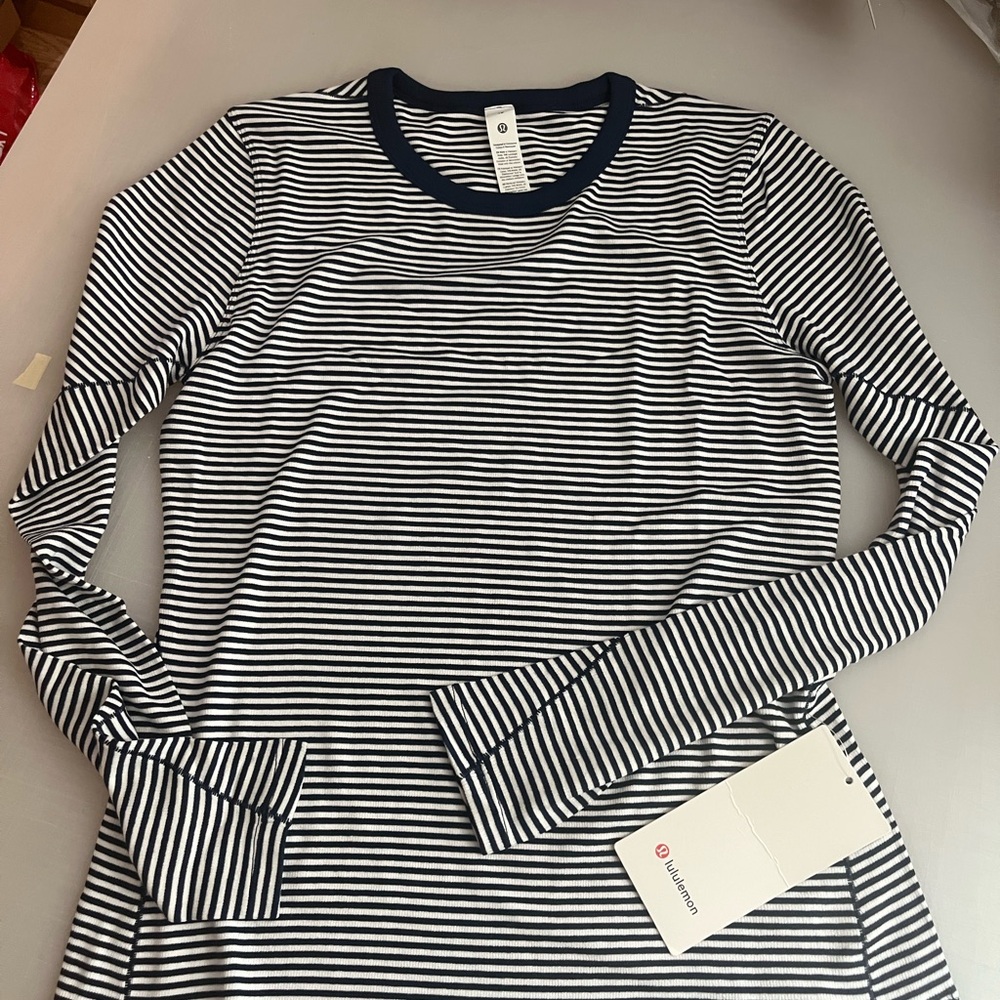 Lululemon Navy and White Striped Tee - Picture 3 of 6